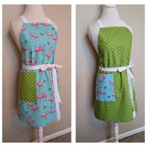 NWT Handmade Reversible Apron - Christmas flamingos and dots - One Size